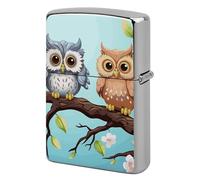 Owls on A Branch Lighter Case Metal Protective Cover with Double-Sided Art Design, Cool Lighters Pouch Shockproof Lighter Cover for Men Women Gifts, Lighters Not Included