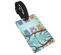 Owls on a Branch Luggage Tags for Suitcases, PVC Suitcase Tag with Secure Strap Suitcase Identifier with Privacy Name Card for Travel Bag Tags Personalized Baggage Tag for Women Men
