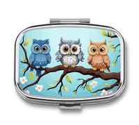 Owls on A Branch Pill Box 2 Compartment - Small Metal Medicine Organizer Portable Pill Case for Purse Pocket Travel Vitamin Organizer for Men Women, BPA-Free