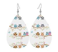 Owls On A Branch Printed Teardrop Pendant Leather Earrings | Lightweight and Versatile Earrings | Suitable for Daily Commute and Date Wear