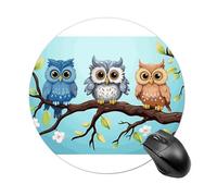 Owls on A Branch Round Mouse Pad, Non-Slip Rubber Base Waterproof Washable, Computer Mouse Mat for Office Gaming Studying, Premium-Textured Durable Portable Circle Mousepad for Desktop PC Notebook