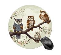 Owls on A Branch Round Mouse Pad, Non-Slip Rubber Base Waterproof Washable, Computer Mouse Mat for Office Gaming Studying, Premium-Textured Durable Portable Circle Mousepad for Desktop PC Notebook