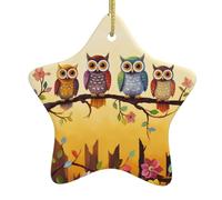 Owls On A Branch Sunny Christmas Ceramic Star Ornaments Christmas Tree Decorations Home Party Decorations
