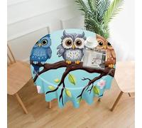 Owls on A Branch Tablecloth Exquisite Wrinkle-Free Straight-Edge Round Table Cloth Anti-Fading Premium Polyester Tablecloth Waterproof Folding Table Cloths for Tables Decor