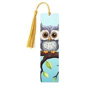 Owls On A Branch Wooden Bookmarks 5 Pcs,Handmade Double-Sided Printed Book Marks Page Markers with Gold Tassels Book Accessories Gift for Book Lovers Women Men