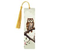 Owls On A Branch Wooden Bookmarks 5 Pcs,Handmade Double-Sided Printed Book Marks Page Markers with Gold Tassels Book Accessories Gift for Book Lovers Women Men