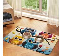 Owls On Tree Branches Dog Food Mats for Floors, 16x24 Inch Non-Slip Super Absorbent Pet Food Mat, Dishwasher Dog Mat for Food and Water, Cute Quick Dry Pet Feeding Mat for Dogs Puppy Cats