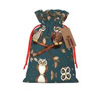 Owls On Tree Branches Print Drawstring Gift Bags,For Holiday Season,Birthdays,Anniversaries And Any Special Occasion