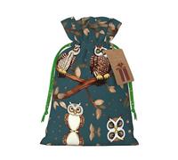 Owls On Tree Branches Print Drawstring Gift Bags,For Holiday Season,Birthdays,Anniversaries And Any Special Occasion
