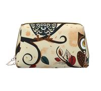 Owls on Tree Branches Printed Makeup Bag for Women Portable Leather Make up Bag Travel Zipper Cosmetic Bags Organizer