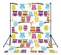 Owls on Tree Branches Printed Photography Drape, Foldable Polyester Background, Easy Hang Rod Pocket Studio Prop