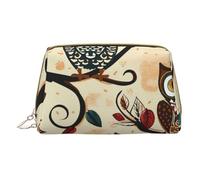 Owls on Tree Branches Printed Small Makeup Bag Portable Leather Make up Bag Travel Zipper Cosmetic Bags Organizer for Women