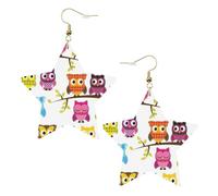 Owls on Tree Branches Statement Earrings for Women, Star Drop Earrings, Elegant Dangle Jewelry for Formal Gatherings