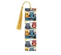 Owls On Tree Branches Wooden Bookmarks 5pcs with Gold Tassels Handmade Double-Sided Printed Book Marks Page Markers Book Accessories Gift for Book Lovers Women Men