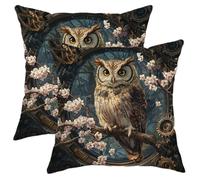 Owls Pillow Covers Set of 2, Brown Owl Art Throw Pillow Cases, Autumn Decorative Square Nature Decor Cushion Covers for Home Sofa Bed Couch 16x16 Inch