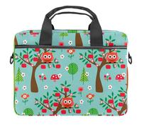 Owls Sit Apples Trees Forest Flowers Cute Pattern Laptop Case Bag Sleeve Portable Crossbody Messenger Briefcase w/Strap Handle, 13 14 inch