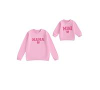 Owl's-Yard Mommy and Me Matching Outfits Mommy Daughter Bow Embroidery Long Sleeve Sweatshirts Pullovers Tops Set (Pink Girl, 12-18 Months)