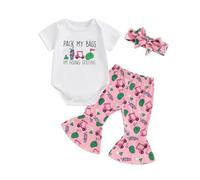 Owl's-Yard Newborn Baby Girl Clothes Baby Golf Outfit Letters Short Sleeve Romper Golf Cart Flare Pants Headband Set Coming Home Outfit (A-Pink, 0-3 Months)