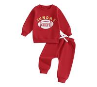Owl's-Yard Toddler Baby Boy Girl Football Outfit Sunday Football Chiefs Sweatshirt Pants Set Infant Kids 2Pcs Fall Winter Clothes (A2 Red, 0-6 Months)