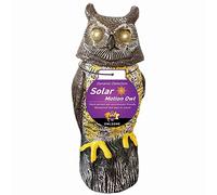 Owlsome Solar Owl with Glowing Eyes, Rotating Head, Hoot Sound, Motion Detector and Silent Mode, Plastic Owl Garden Sculpture, Garden Decoration