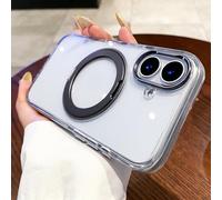 OWLSTAR for iPhone 16 Plus Case with 360° Rotatable Magnetic Ring Stand, Compatible with MagSafe, Non-Yellowing Clear Hard-Back Protective Kickstand Phone Case 6.7 inch (Gray)