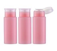 owlyee 3PCS Nail Polish Remover Bottles, 5.3oz Push Down Pump Alcohol Dispenser, Empty Makeup Acetone Containers (150ML, Pink)