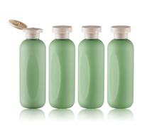 owlyee 6.7oz Travel Shampoo Bottle, Empty Plastic Squeeze Bottles with Flip Cap, 4PCS Lotion Container for Toiletries, Green, 200ml-4, Round