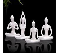 OwMell Lot of 4 Meditation Yoga Pose Statue Figurine Ceramic Yoga Figure Set Decor - White
