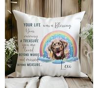 Own Photo Personalised Custom-Made Bespoke Memorial Memory Cushion Pet Loss Throw Pillow Dog Pup Puppy Cover Insert Name Comfort Message Rainbow Printed Personalized Sympathy Gift
