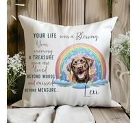 Own Photo Personalised Custom-Made Bespoke Memorial Memory Cushion Pet Loss Throw Pillow Dog Puppy Pup Cover Insert Name Comfort Message Rainbow Printed Personalized Sympathy Gift