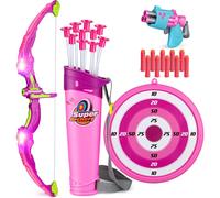 Own1one Kids Bow and Arrow Set for Girls with LED Lights, 2 in 1 Archery Set Includes 1 Bow 10 Suction Cup Arrows 1 Quivers, Indoor and Outdoor Toys