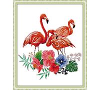OWN4B Cross Stitch Kits Pre Printed, Flamingo Stamped Pattern 11CT 19.7x23.6 inch DIY Embroidery Kit (Flamingo)