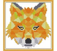 OWN4B Cross Stitch Kits Stamped, Abstract Animal - Fox Printed Pattern 11CT 7.5x7.9 inch DIY Embroidery Kit