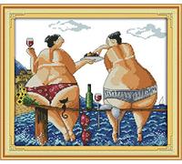 OWN4B Cross Stitch Kits Stamped, Enjoy in Beach Printed Pattern 11CT 18.1x16.1 inch DIY Embroidery Kit