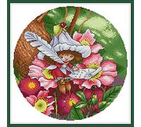 OWN4B Cross Stitch Kits Stamped, Flower Fairy Printed Pattern 11CT 17.3x17.3 inch DIY Embroidery Kit