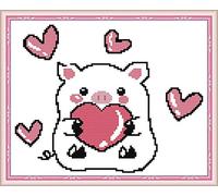 OWN4B Cross Stitch Kits Stamped, Love The Pig Printed Pattern 11CT 14.6x11.0 inch DIY Embroidery Kit