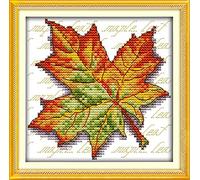 OWN4B Cross Stitch Kits Stamped, Maple Leaf Printed Pattern 11CT 7.9x7.9 inch DIY Embroidery Kit