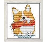 OWN4B Cross Stitch Kits Stamped, Smiling Shiba Inu Printed Pattern 11CT 6.7x7.1 inch DIY Embroidery Kit