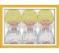 OWN4B Cross Stitch Kits Stamped, The Pray Little Angels Printed Pattern 11CT 10.2x7.9 inch DIY Embroidery Kit