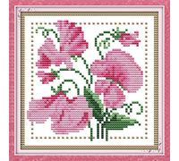 OWN4B Cross Stitch Kits Stamped, Twelve Months Flower-April Printed Pattern 11CT 8.3x8.3 inch DIY Embroidery Kit