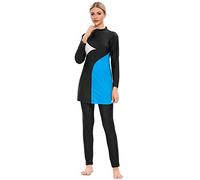 OWN4B Plus Size Burkini Bathing Suits for Women with Hijab Full Coverage Zipper Print Muslim Islamic Modest, Blue, X-Large