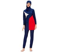 OWN4B Plus Size Burkini Bathing Suits for Women with Hijab Full Coverage Zipper Print Muslim Islamic Modest, Red, X-Large