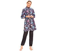 OWN4B Plus Size Burkini Swimming Suits for Women with Hijab Full Coverage Zipper Print Muslim Islamic Modest, Black, Large