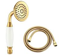 Ownace Traditional Brass Gold and Ceramics Telephone Hand Held Shower Head | Victorian Shower Sprayer with 1.5M Shower Hose for Batnroom Replacement