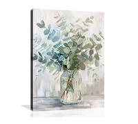 OWNANRTHM Eucalyptus Canvas Wall Art Botanical Wall Art Eucalyptus Pictures for Bathroom Plant Poster Vintage Eucalyptus Flower Herb Rustic Jar Painting for Living Room Bathroom Wall Framed 12X16 inch