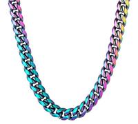 OWNCOOL Stainless Steel Rainbow Colorful Cuban Link Chain Chunky Heavy Curb Necklace for Men Women, 24" Necklace, Stainless Steel, No Gemstone