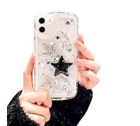 Ownest Compatible for iPhone 11 Cute Glitter 3D Stars Crystal Heart Clear with Design Aesthetic Women Teen Girls Pretty Crystal Sparkle Sparkly Cute Cases Protective Cover-Clear