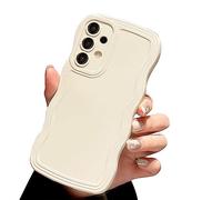 Ownest Compatible for Samsung Galaxy A13 4G Case Cute Curvy Simple Wave Frame Case Aesthetic Design Solid Color Girls Women TPU Silicone Slim Phone Case Cover for Samsung Galaxy A13 4G-Beige
