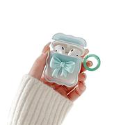 Ownest Compatible with AirPods Case,Soft Clear TPU with Cute 3D Colour Bow Design Shockproof Wave pattern Keychain Cover for Girls Women Airpods 2 &1-Blue