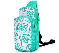 Owngen Cute Travel Bag for Nintendo Switch/OLED/Lite, for Animal Crossing Crossbody Sling Carrying Storage Backpack for NS Consolo, Charging Dock, Joy-Cons, Boys & Girls(Green Leaf)